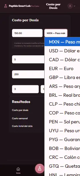 Costo por dosis en Calculator Pro